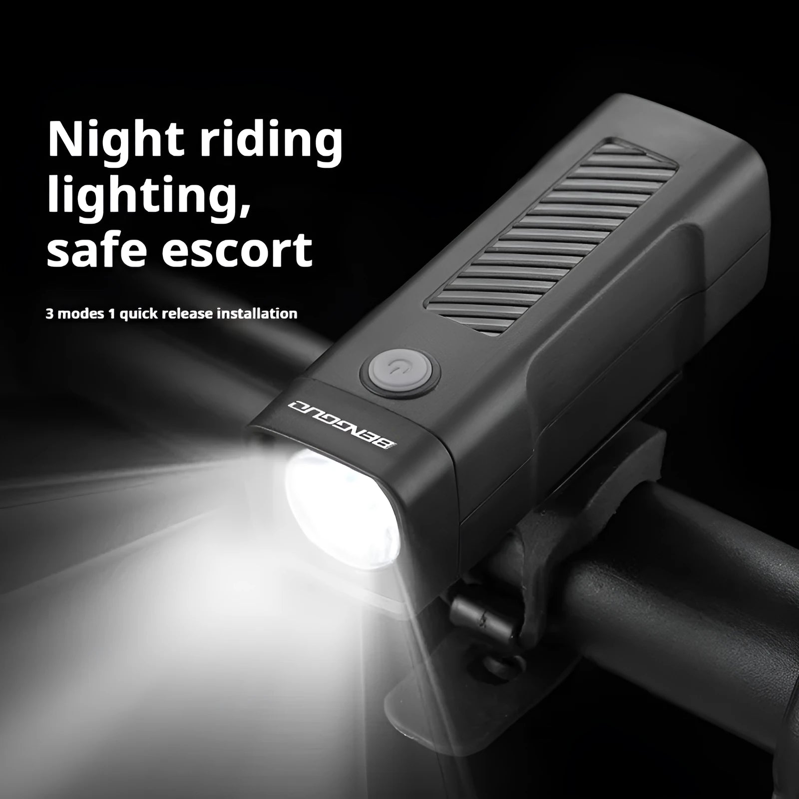 USB rechargeable bicycle headlight with quick-release strap bracket for handlebar mounting
