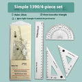 Youpai transparent acrylic drawing ruler set with square protractor and triangle rulers on a technical sketch.