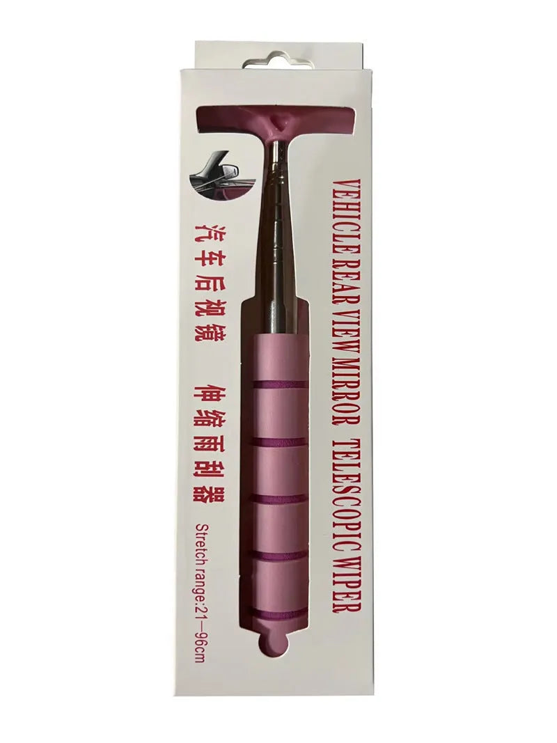 Retractable car rearview mirror wiper showing extended and compressed lengths with rubber blade