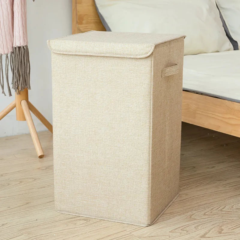 Grey foldable storage basket with three-dimensional design showing cotton linen fabric texture