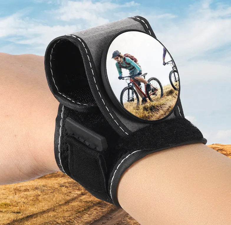 Black nylon bicycle wrist rear-view mirror mounted on handlebar for cycling safety