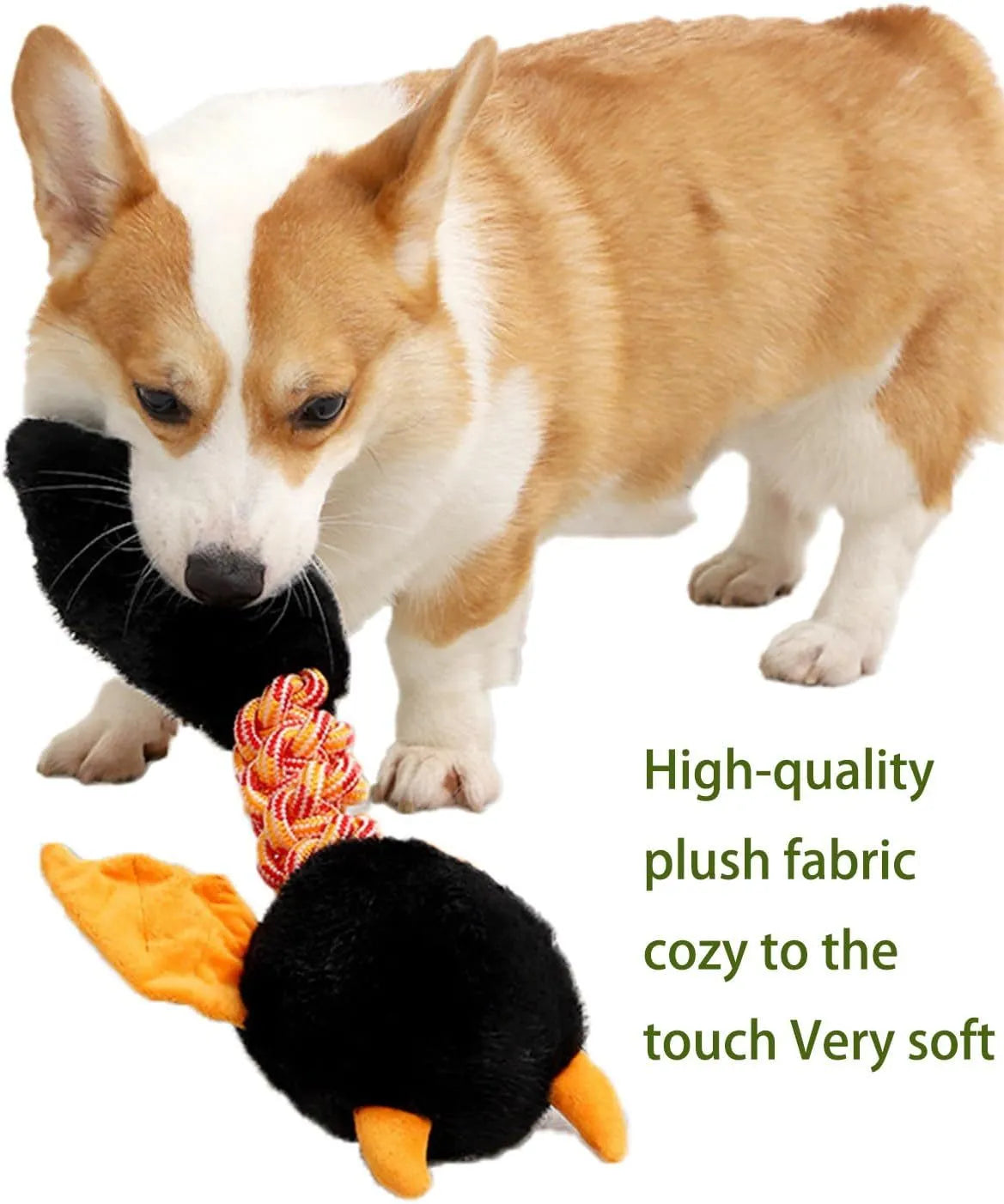Large green plush dog toy with cartoon shape, shown next to a red version, on a white background.
