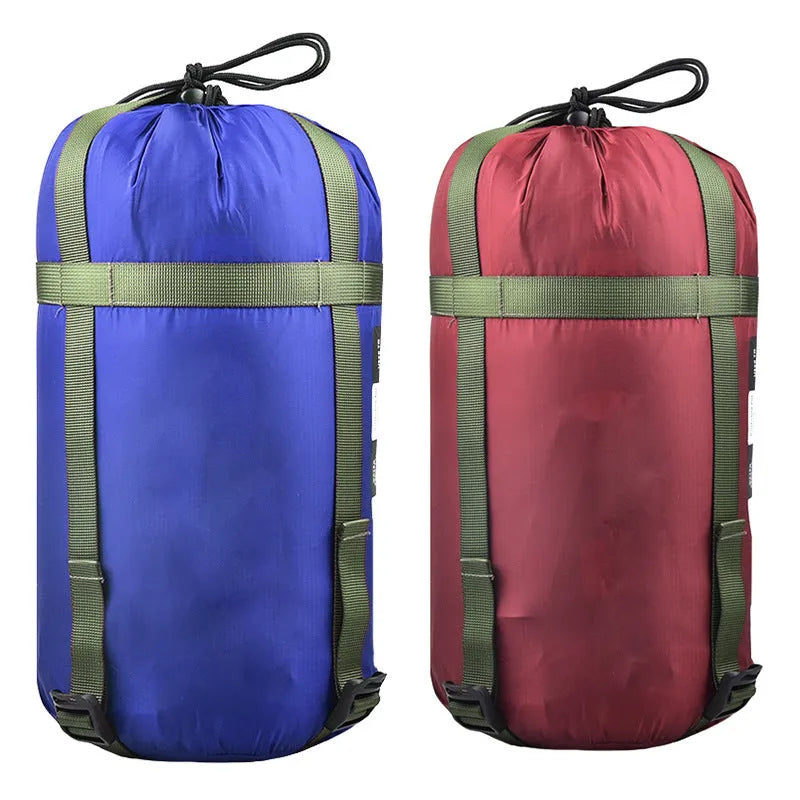 Outdoor camping sleeping bag compression bag in nylon silicon-coated fabric with drawstring, available in multiple colours, 18cm diameter