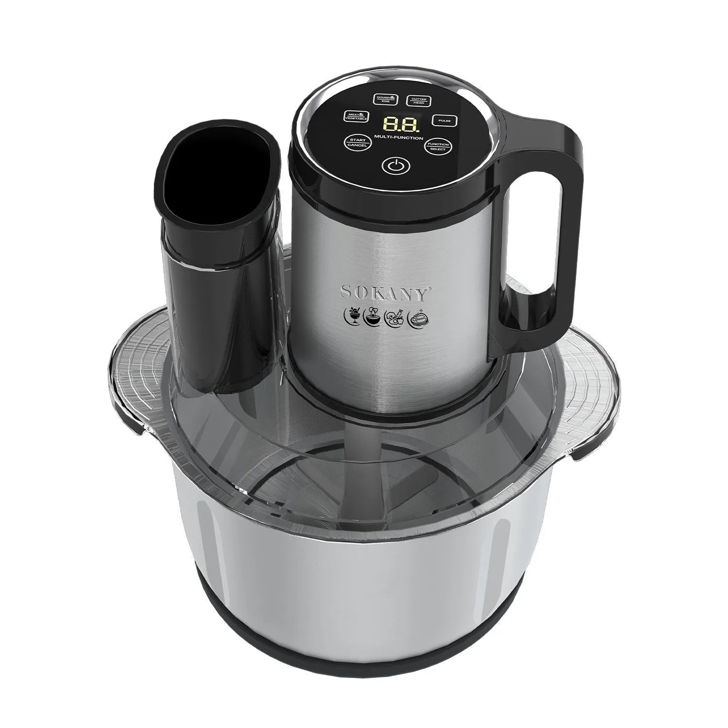 Stainless steel meat grinder with 5L capacity and adjustable speed control for mincing and food processing
