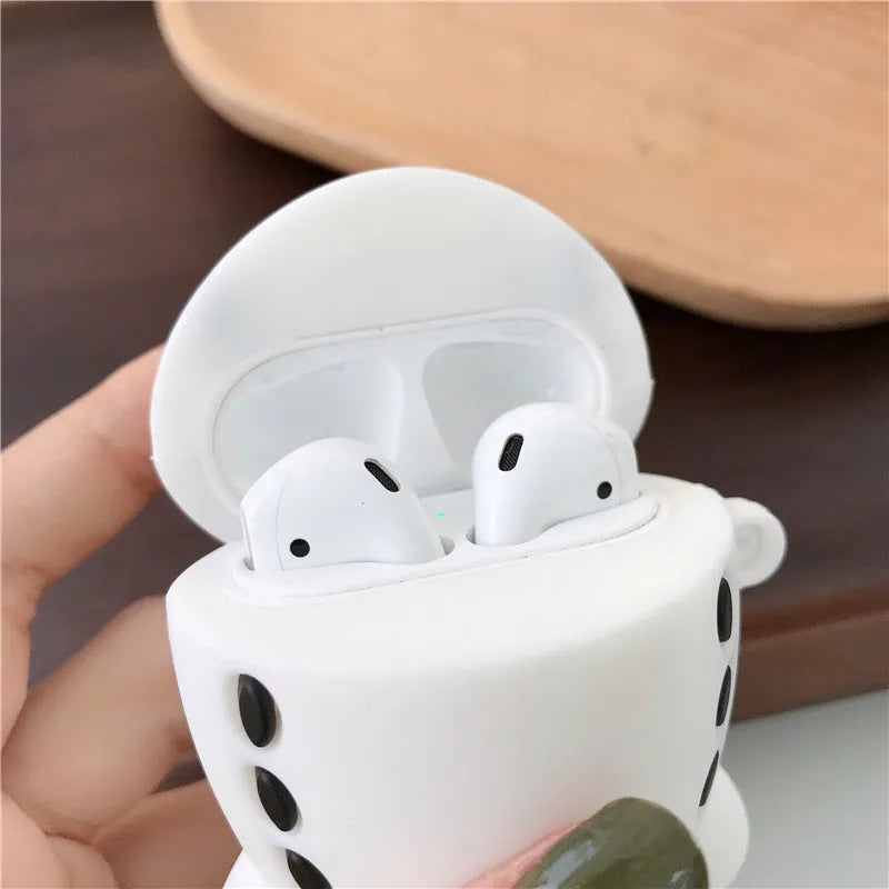 Cartoon airplane headset themed silicone flip case for Apple AirPods 1 and 2 with hook attachment