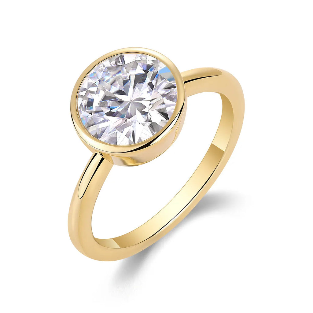 Time Foam gold-plated S925 silver diamond wedding ring set with round moissanite stone on gift box