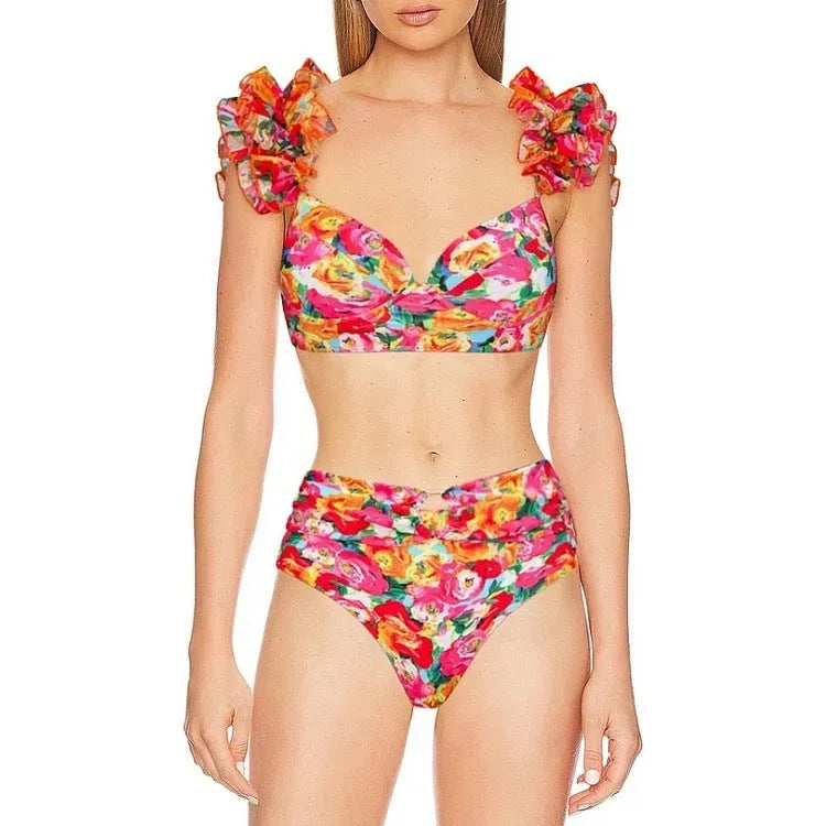 Women's floral high waist bikini swimsuit two-piece set with coordinating skirt