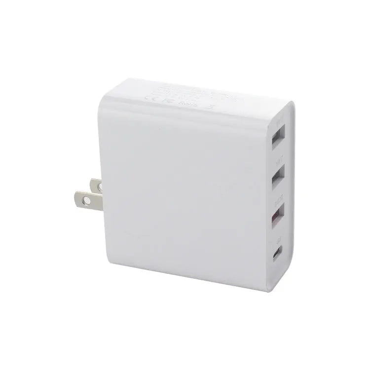 Black 48W four-port USB-C charger with UK plug for multiple device charging