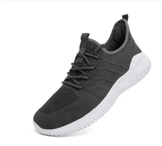 Men's black and white mesh sports shoes with PVC sole for casual jogging and outdoor walking