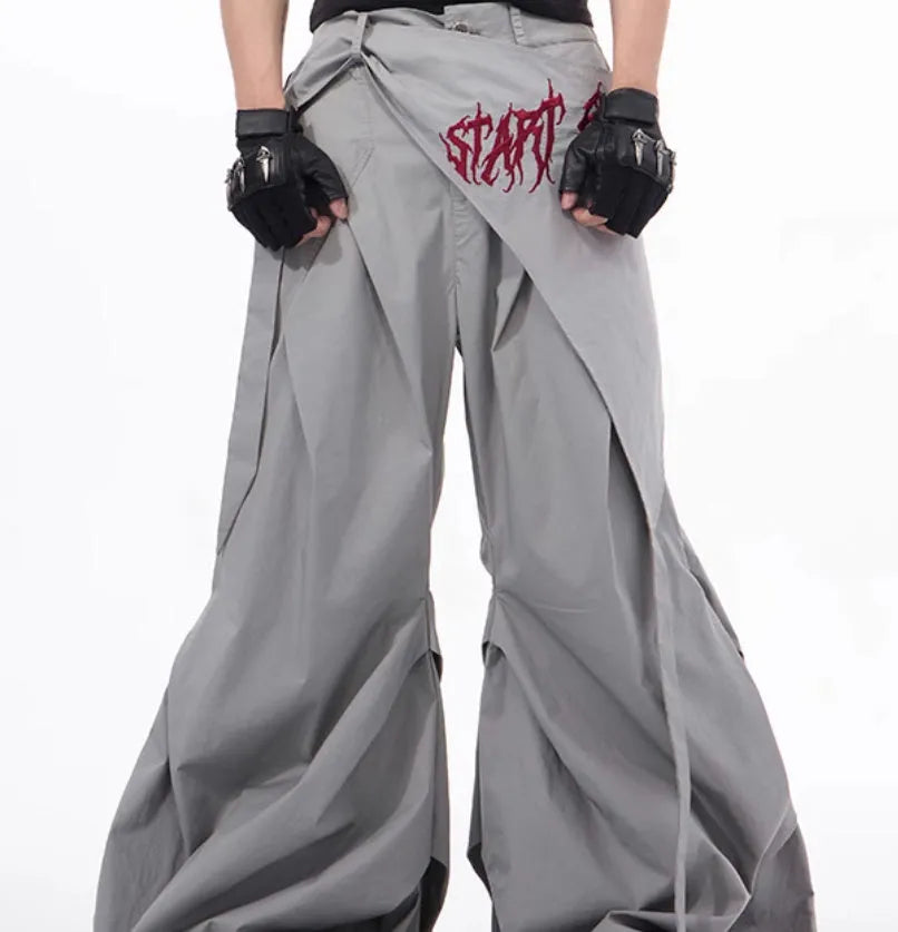 Korean style wide-leg summer pants for boys in black and grey solid colours.