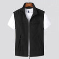 Multi-pocket waterproof casual vest with hooded cardigan design and striped fabric