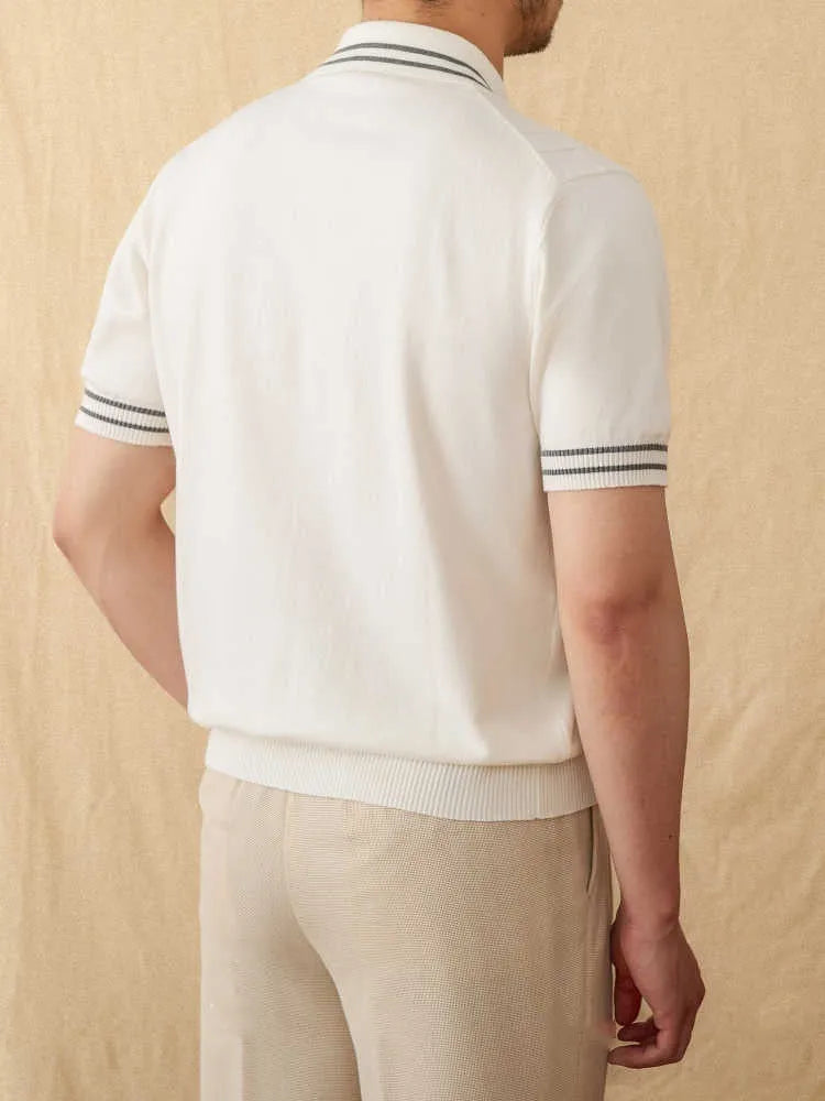 Men's cotton blended lapel collar polo shirt in apricot colour showing short sleeves and knitted construction