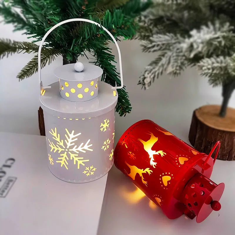 Wrought iron LED Christmas candle light with flickering glow in Nordic lantern style