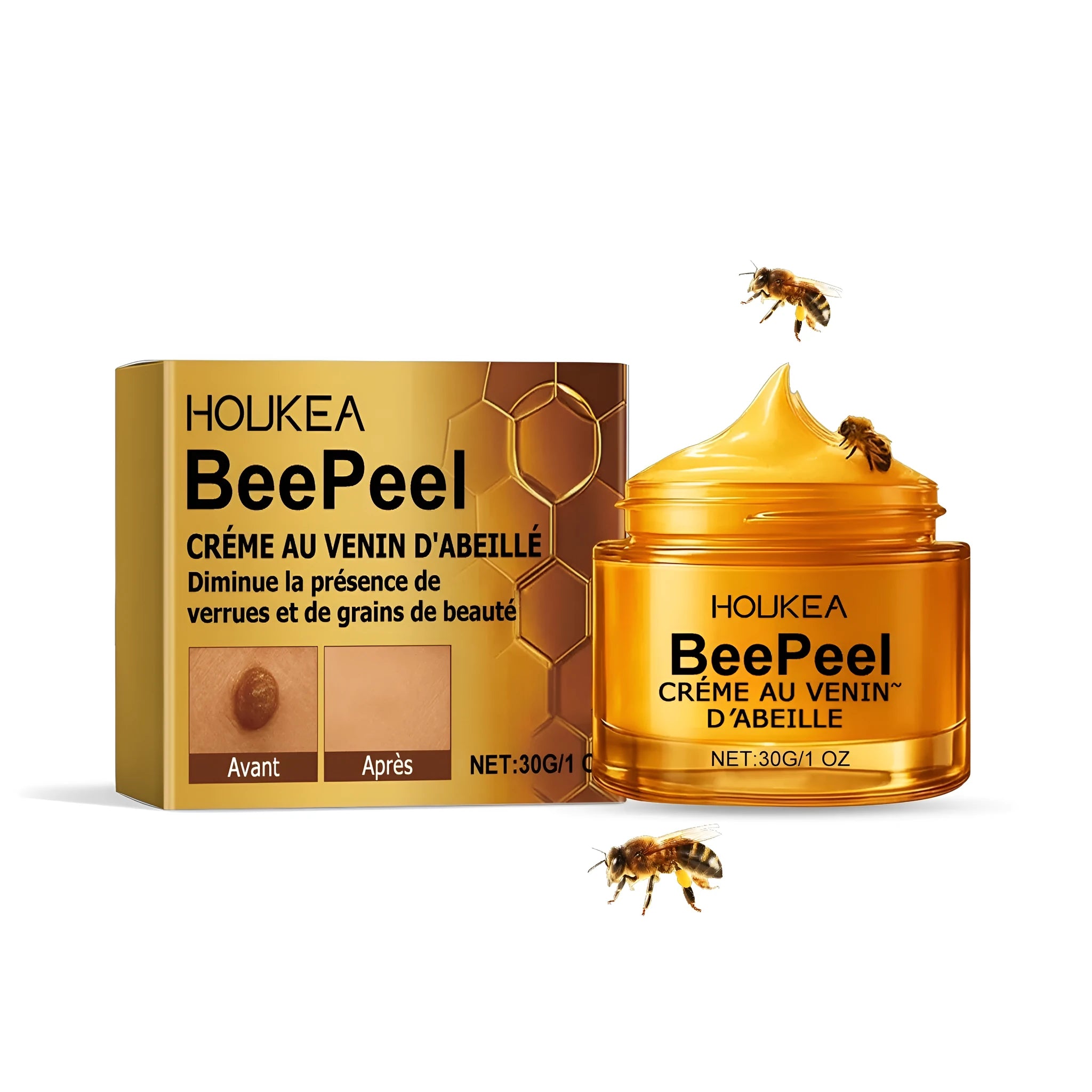 30g skin care cream tub with peppermint, bee venom, tea tree oil, and chamomile ingredients