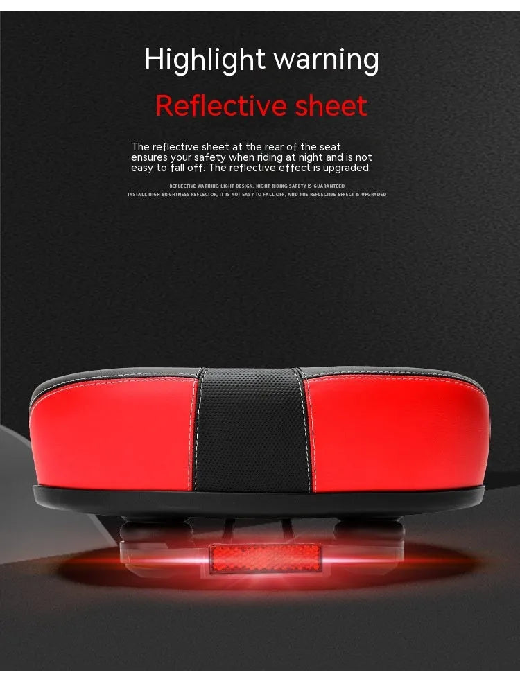 Thickened bicycle saddle in red with 210x270mm dimensions and reflective details