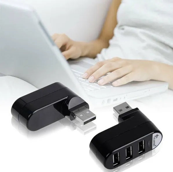 Black and white USB 2.0 hub splitter, a multi-port expansion hub for computers and laptops.