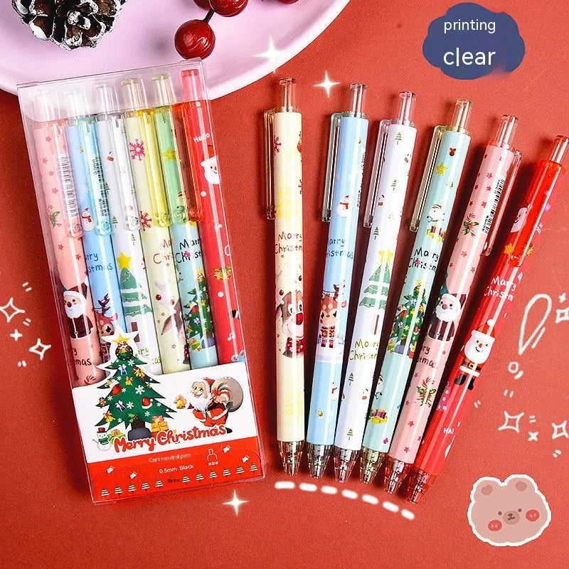 Christmas Reward Gift Press Gel Pen Ball Pen Signature Pen Plastic Black Refill 6 Pack Gift Set Bulk Pack Party Favour Stationery Office Home