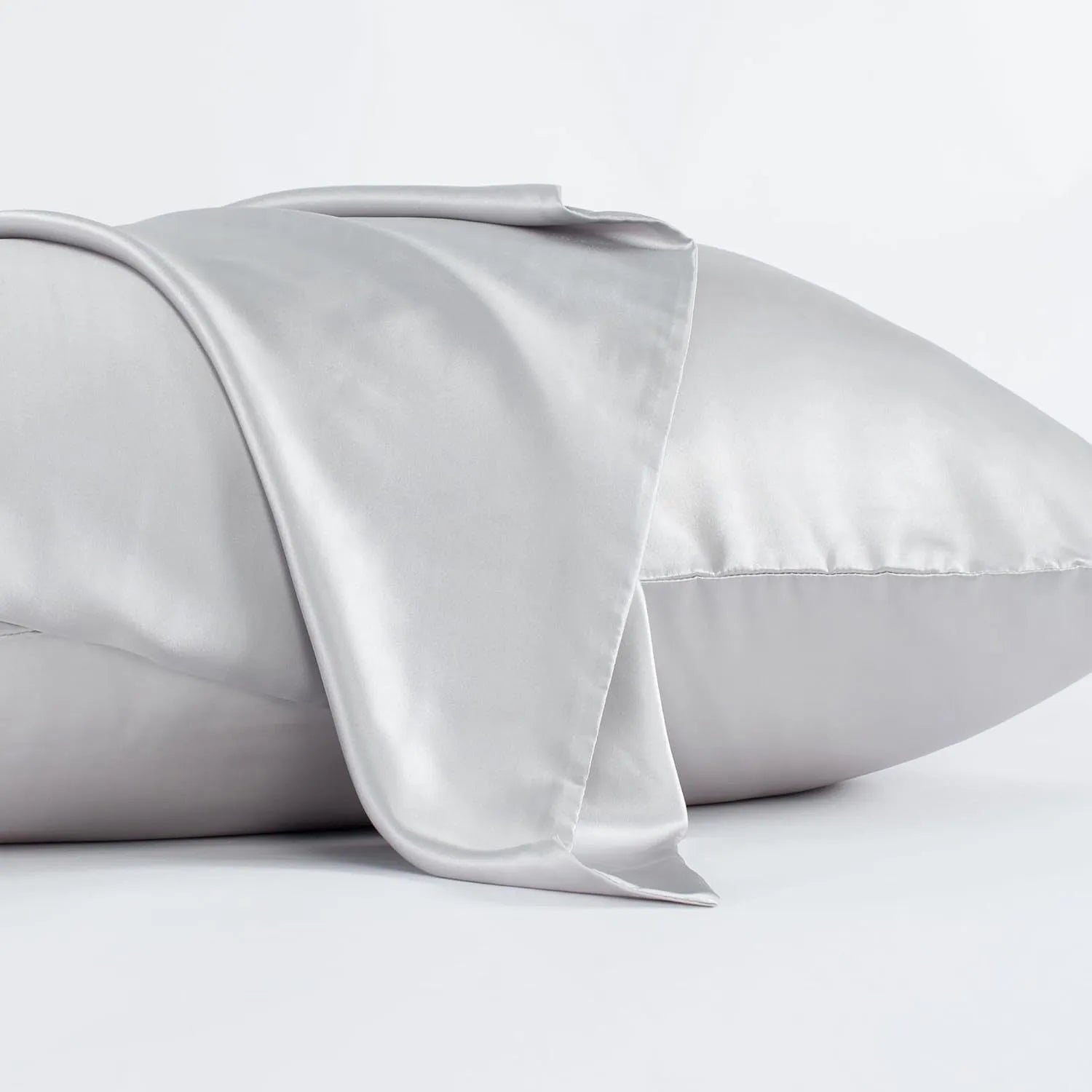 Dark grey 19 momme mulberry silk pillowcase with envelope closure, shown in modern simplicity style.