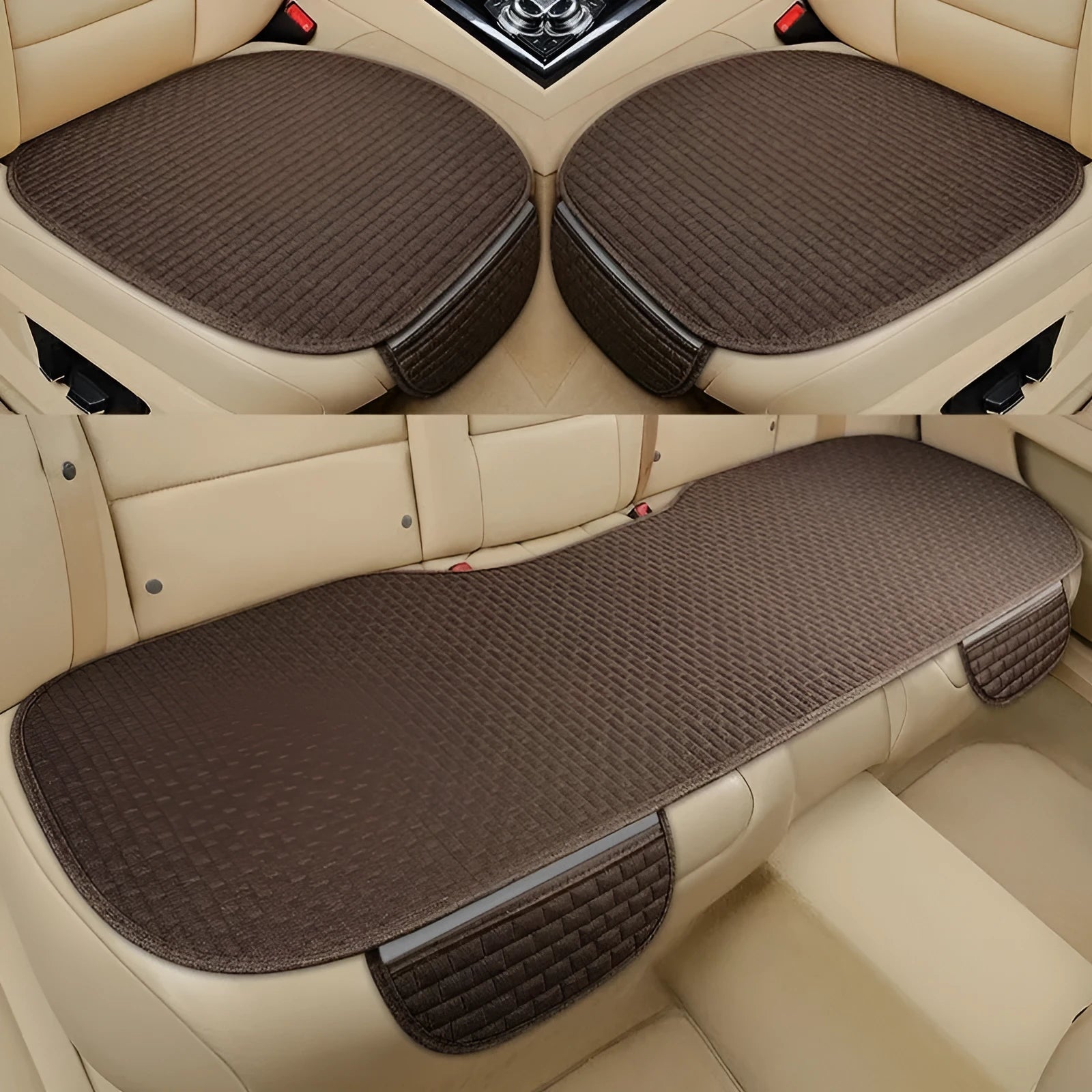 Linen plaid car cushion set with hemmed edges in classic black and red colour