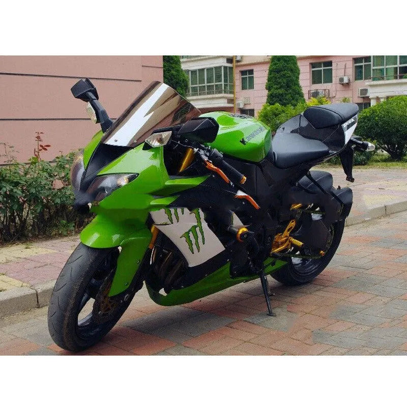 Replacement motorcycle windscreen for Kawasaki ZX-6R and ZX-10R models in blue and brown tint options.