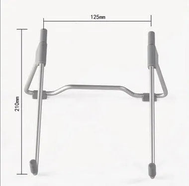 Grey adjustable height laptop and mobile phone stand made from aluminium alloy and plastic on a desk