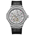 Men's automatic mechanical watch with diamond-studded hollow dial in white shell case
