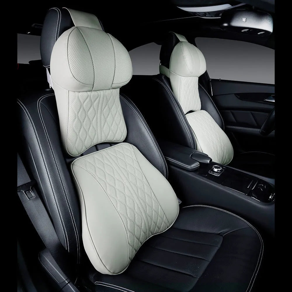 Car neck pillow and lumbar support set with wavy pattern design in five colour options