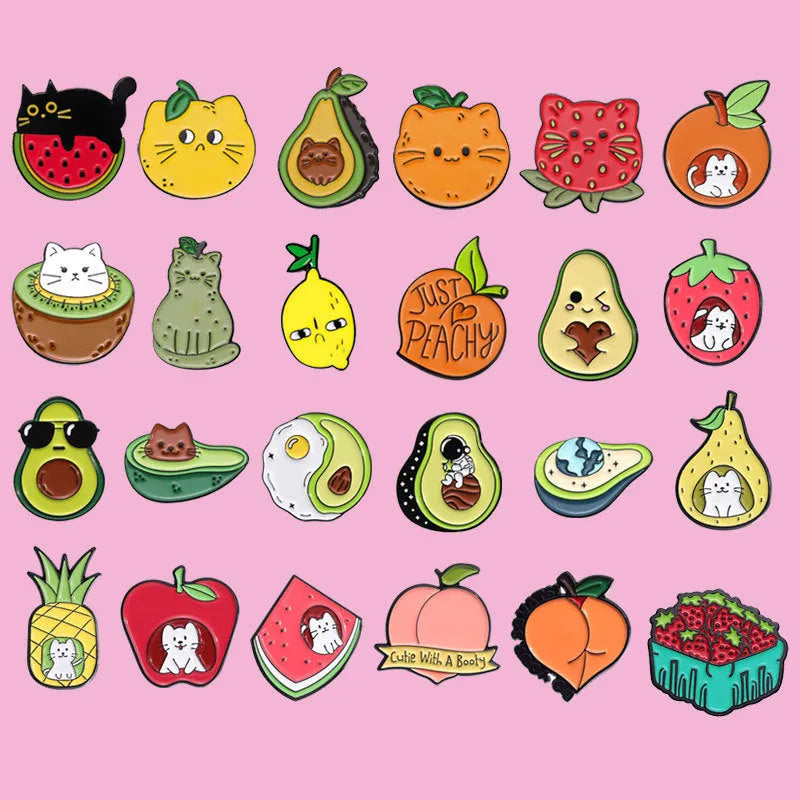Colourful cartoon fruit zinc alloy brooch with metal pin back