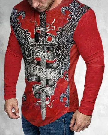 Men's 3D print graphic crew neck t-shirt in polyester slim fit, size range S to 6XL