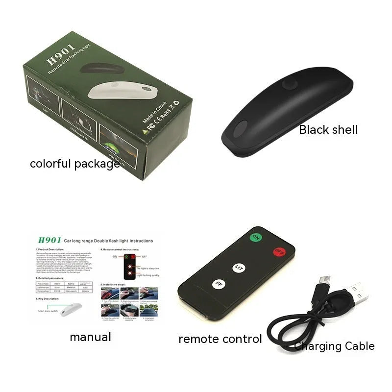 Black and white universal vehicle strobe light with remote control for anti-collision warning