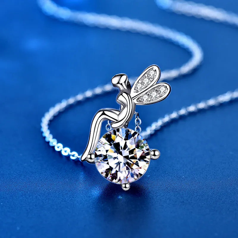 FARCENT moissanite necklace with 1 karat pendant and cartoon design on 925 silver cross chain
