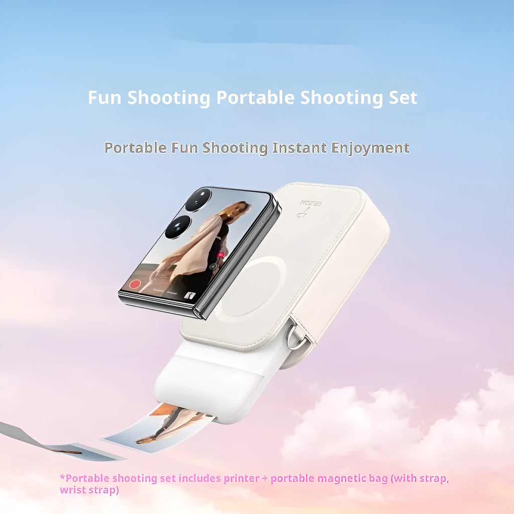 Pocket photo printer portable small plastic device with carry-on bag and photo paper