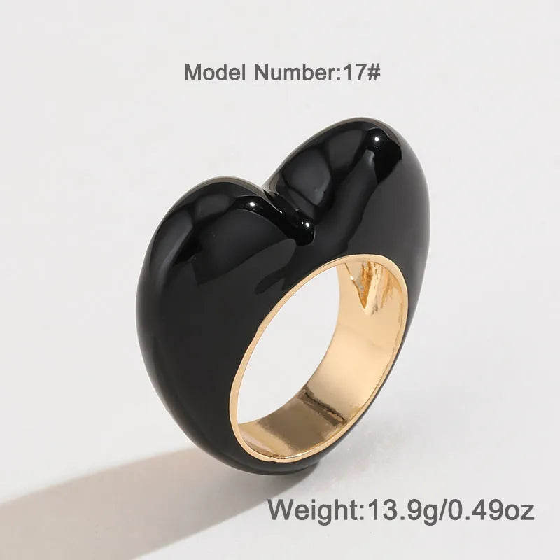 Original design three-dimensional enamel heart ring in zinc alloy with colour options