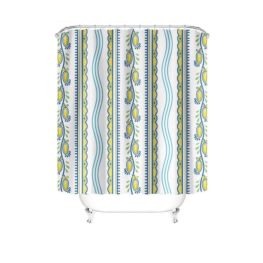 Bomi printed polyester shower curtain and anti-slip floor mat set in modern simplicity style, multiple colour options
