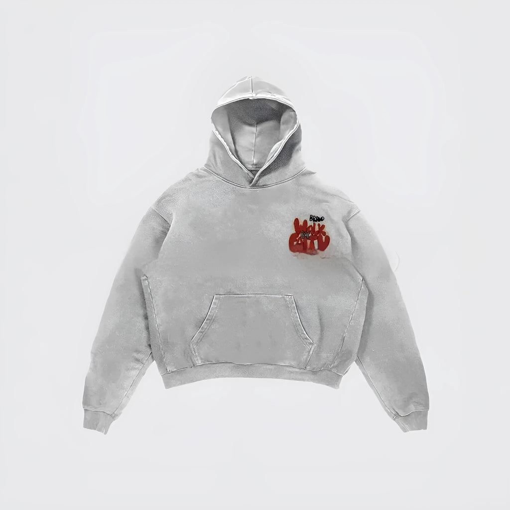 Granny Grey women's hoodie with vintage letter character print on the front.