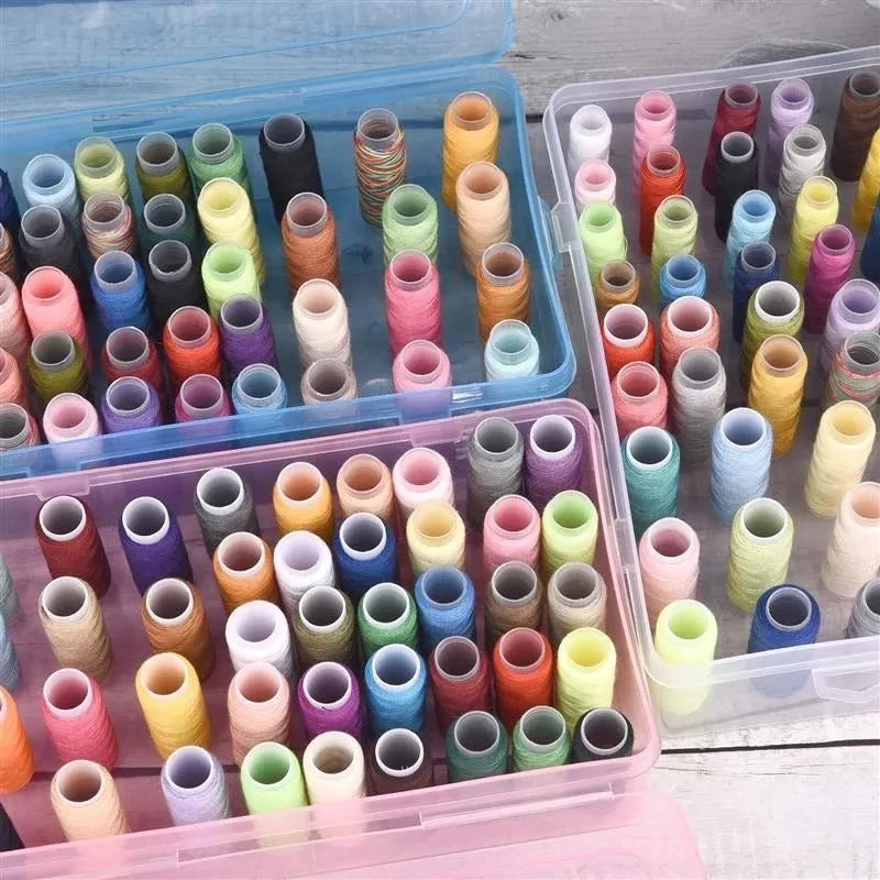 Blue 42-axis multifunctional PP plastic embroidery thread and sewing kit storage box.