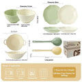 Seven-piece ceramic tableware set in solid colour with microwave-safe function