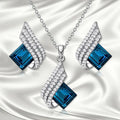 Glass cross chain necklace with matching electroplated alloy pendant ear stud earrings set for women