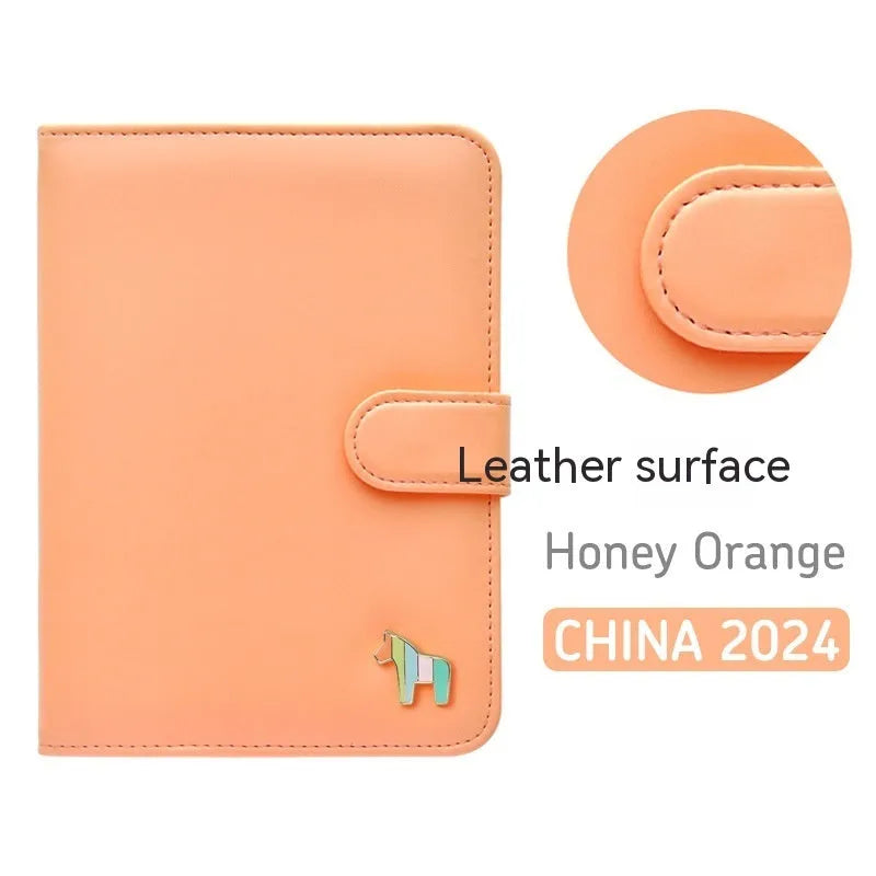 Leather schedule book showing Avocado Green cover with 164x120mm dimensions and 396-day pages