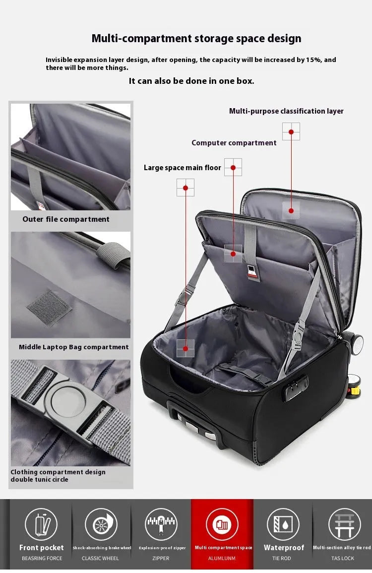 Black 18-inch Oxford cloth business luggage with universal wheels and carry-on size