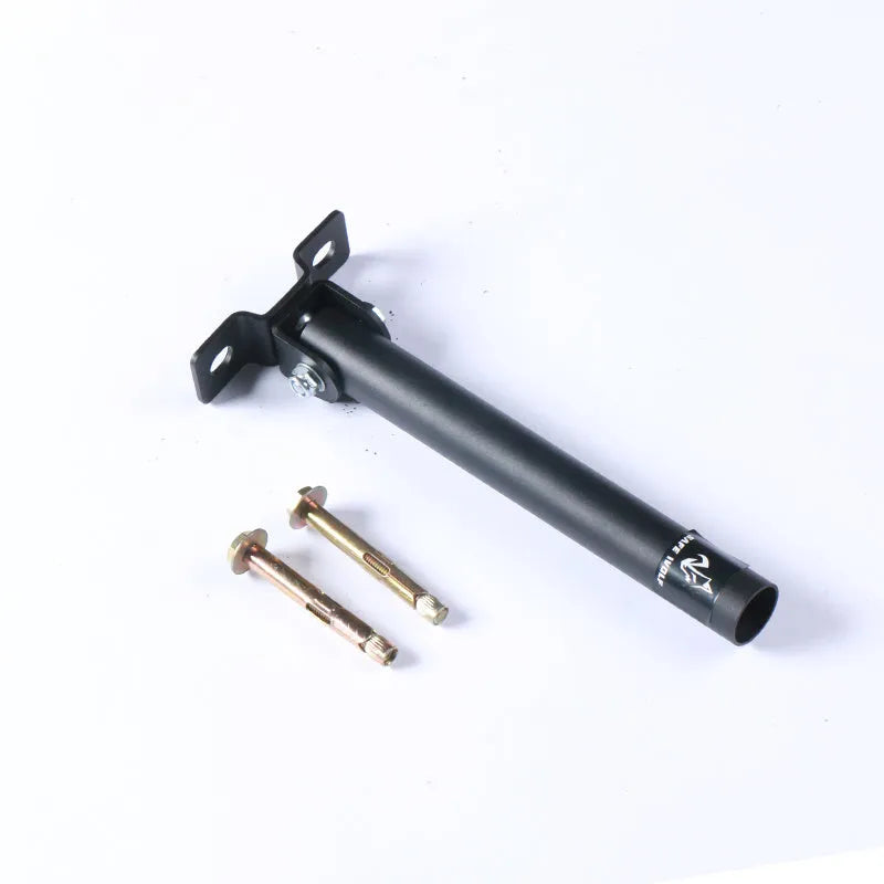 Wall-mounted steel barbell gun barrel rack with 25 tubes for sports equipment storage.