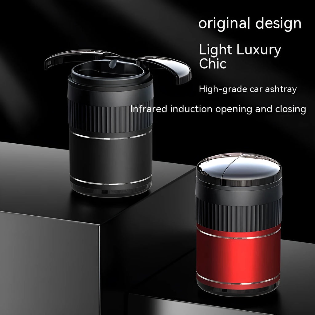 Metal smart car ashtray with infrared sensor and touch controls