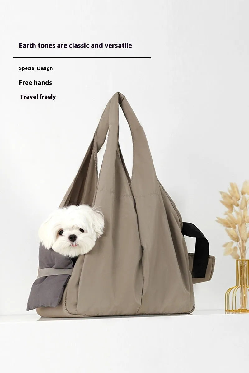 Apricot cloth pet carrier handbag with dimensions 41x16x28 cm for small dog or cat transport