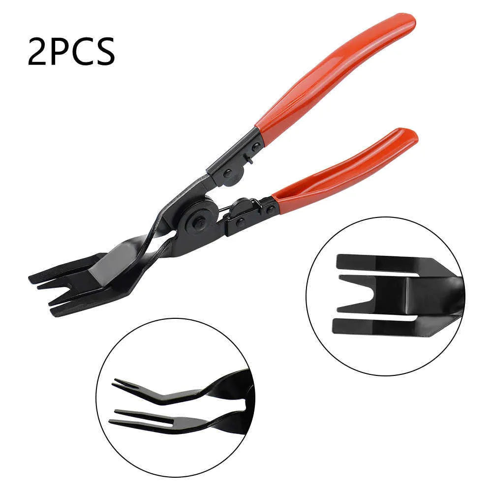 Red-handled steel automotive clip driver tool for General Motors horn and door panel nailing.
