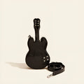 Silver guitar-shaped crossbody shoulder bag made from PU leather.