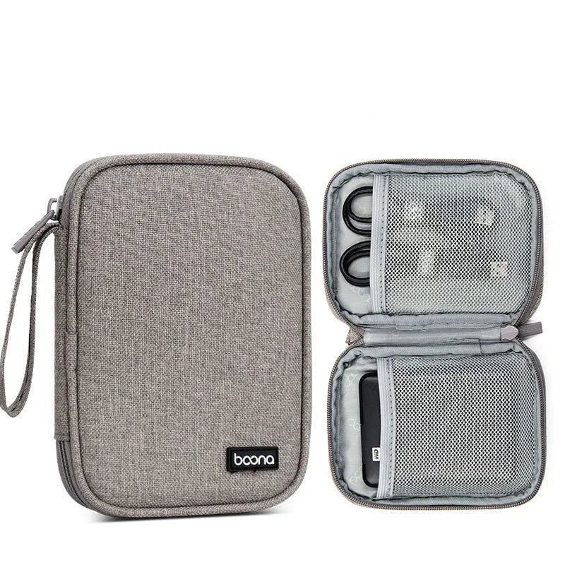 Black and grey Oxford cloth protective covers for a 2.5-inch portable hard drive.