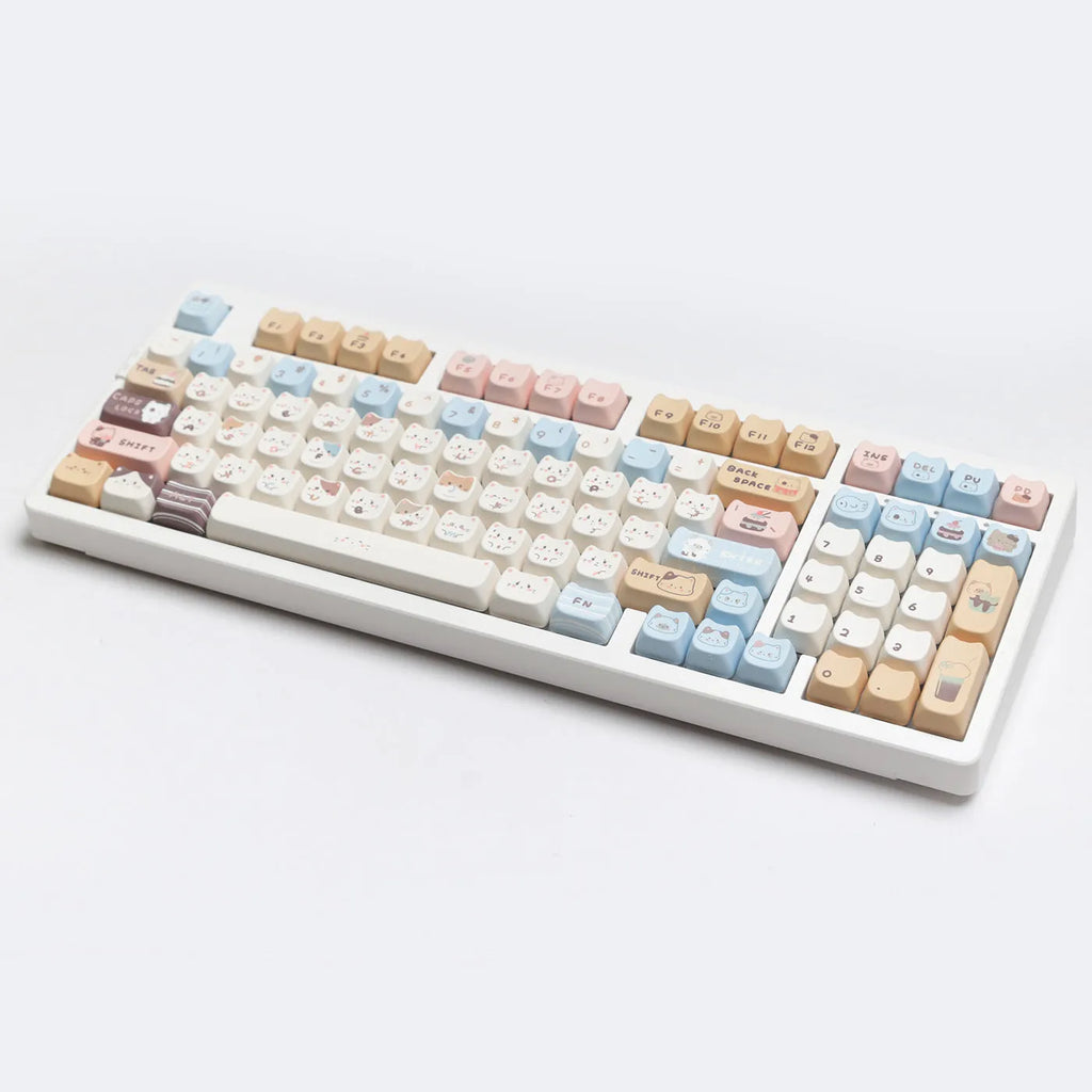Sea Salt Cat themed PBT keycap set with March past Space and 7u supplement options for mechanical keyboards