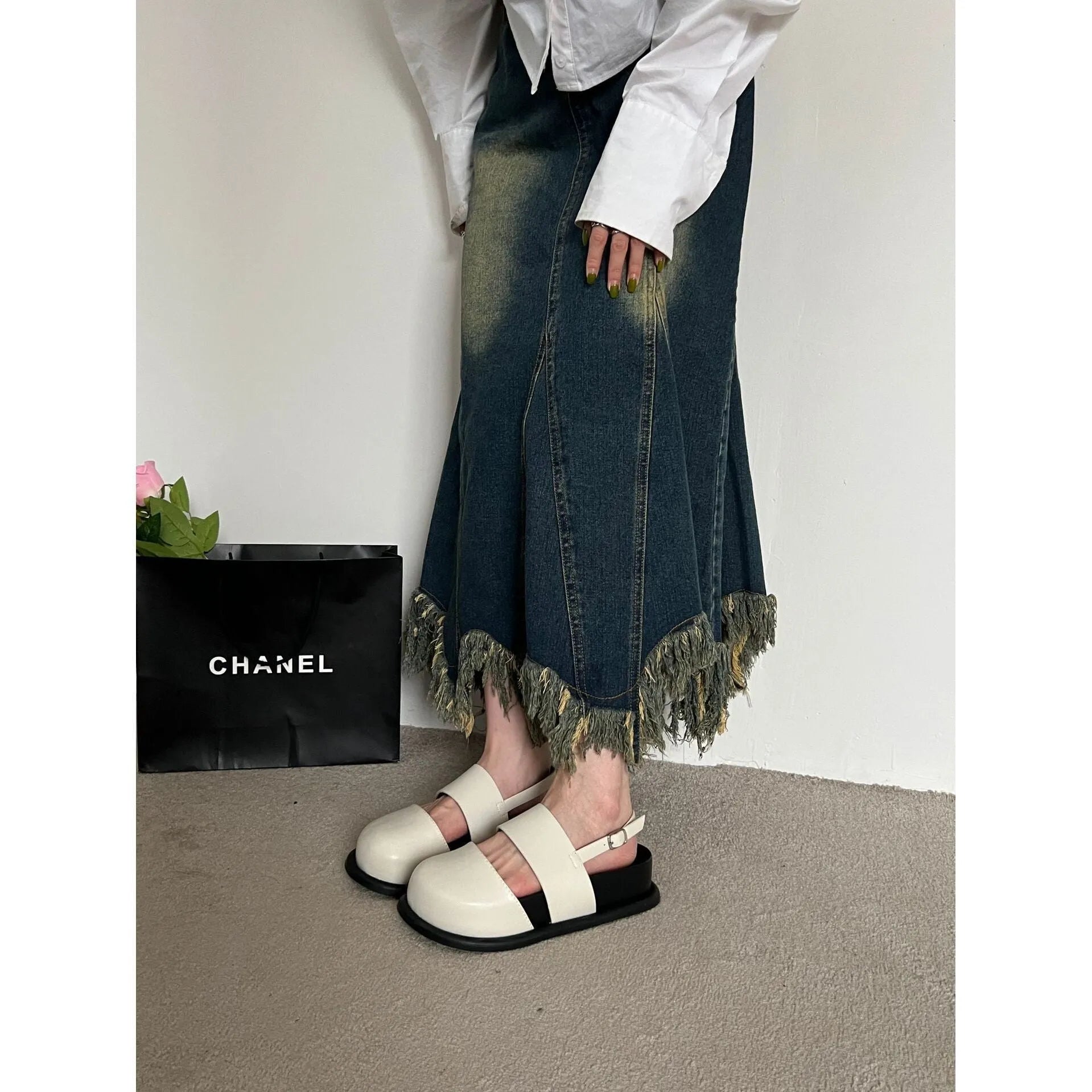 Retro one-strap sandals with buckle closure and breathable closed-toe design in microfiber