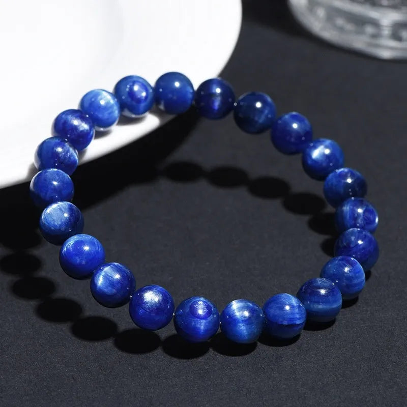 Blue crystal bracelet with geometric beads and ruyi elements in polished grade 7A crystal