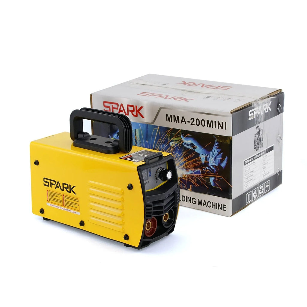 MMA-200MIN 220V DC inverter welding machine with welding tongs, clamps, and face shield accessories
